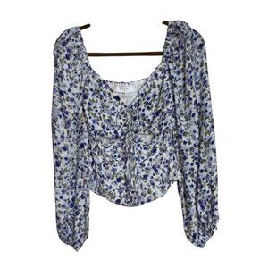 Astr The Label Women Ditsy Floral Blouse Cut Outs Smocked Cottagecore Fairycore